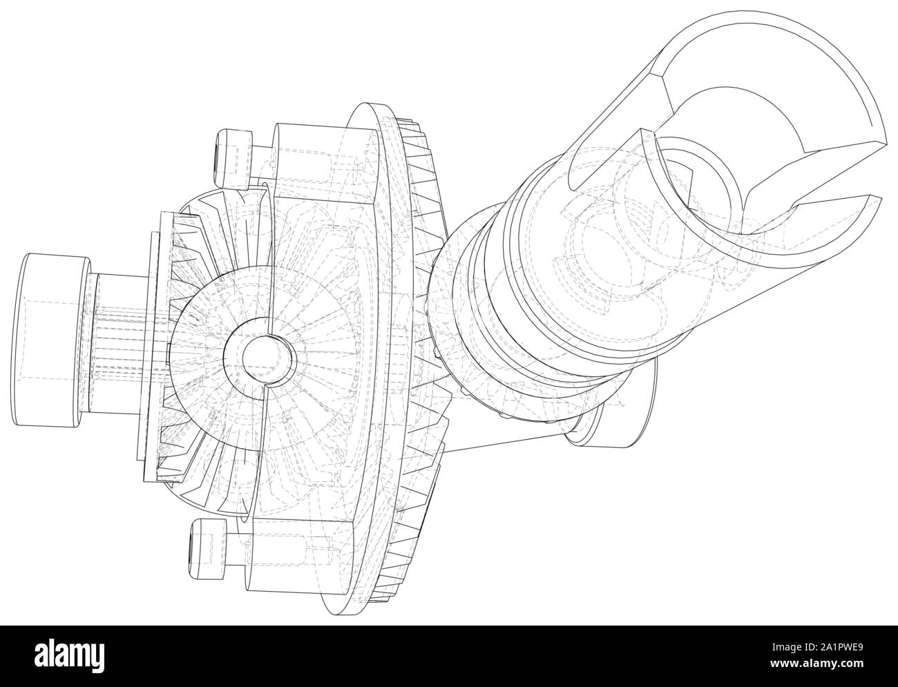 Automobile car gearbox with toothed wheels. Wire-frame. EPS10 format. Vector created of 3d. Stock Vector