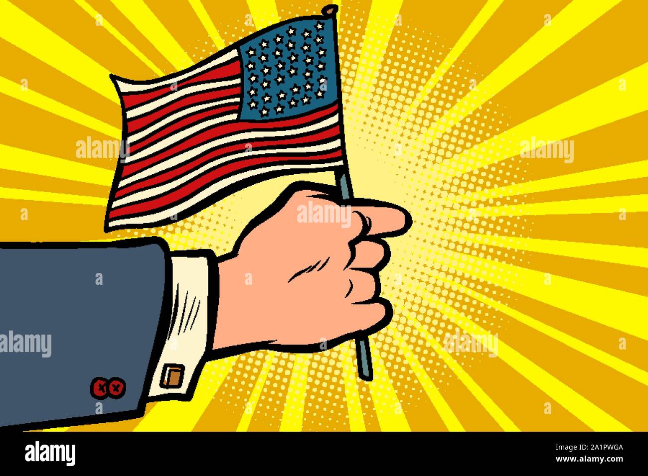 hand with the American flag. Independence day. Patriotic symbol. comic cartoon pop art retro vector illustration drawing Stock Vector