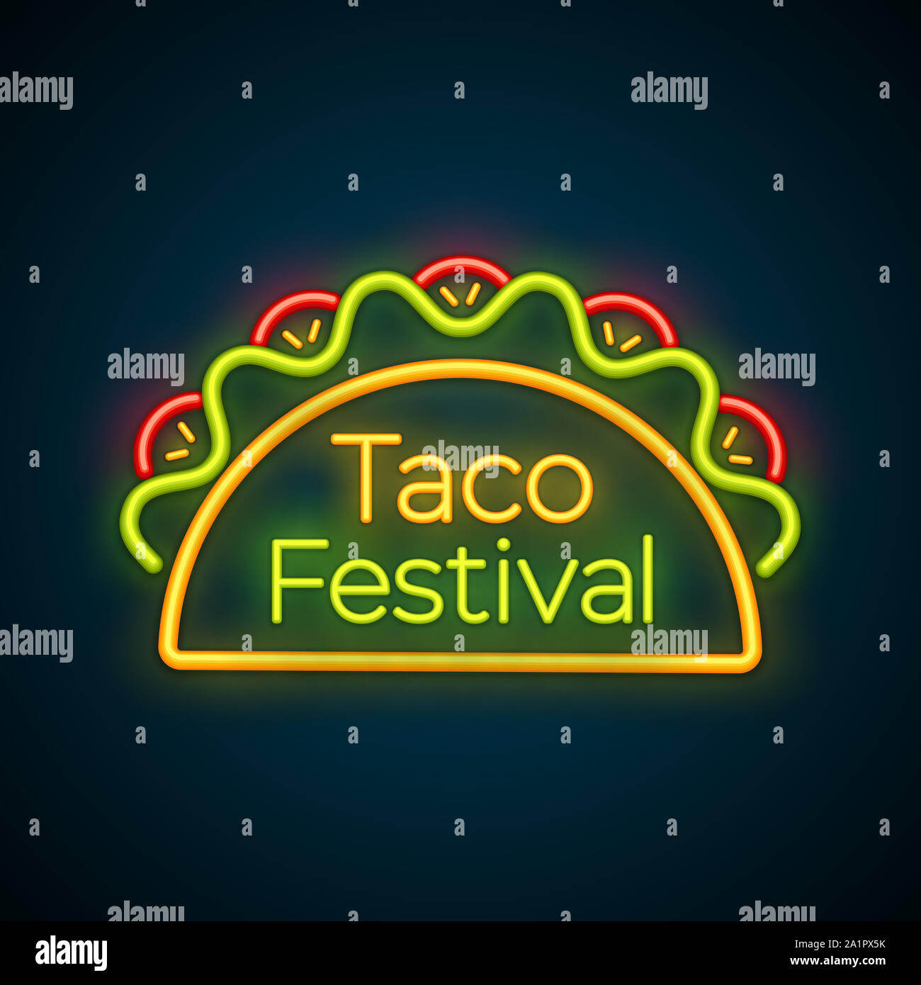 Mexican tacos food bar neon light label isolated illustration