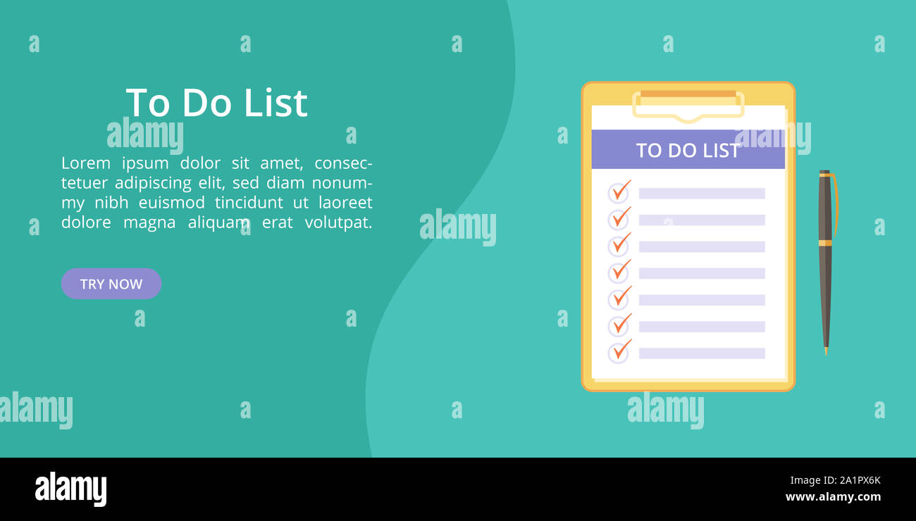 Todo List On Clipboard With Pen Web Template Landing Page Concept Note And Task To Do On Board With Paper Clip Web Template Illustration Pen And Clipboard With Todo List On Green