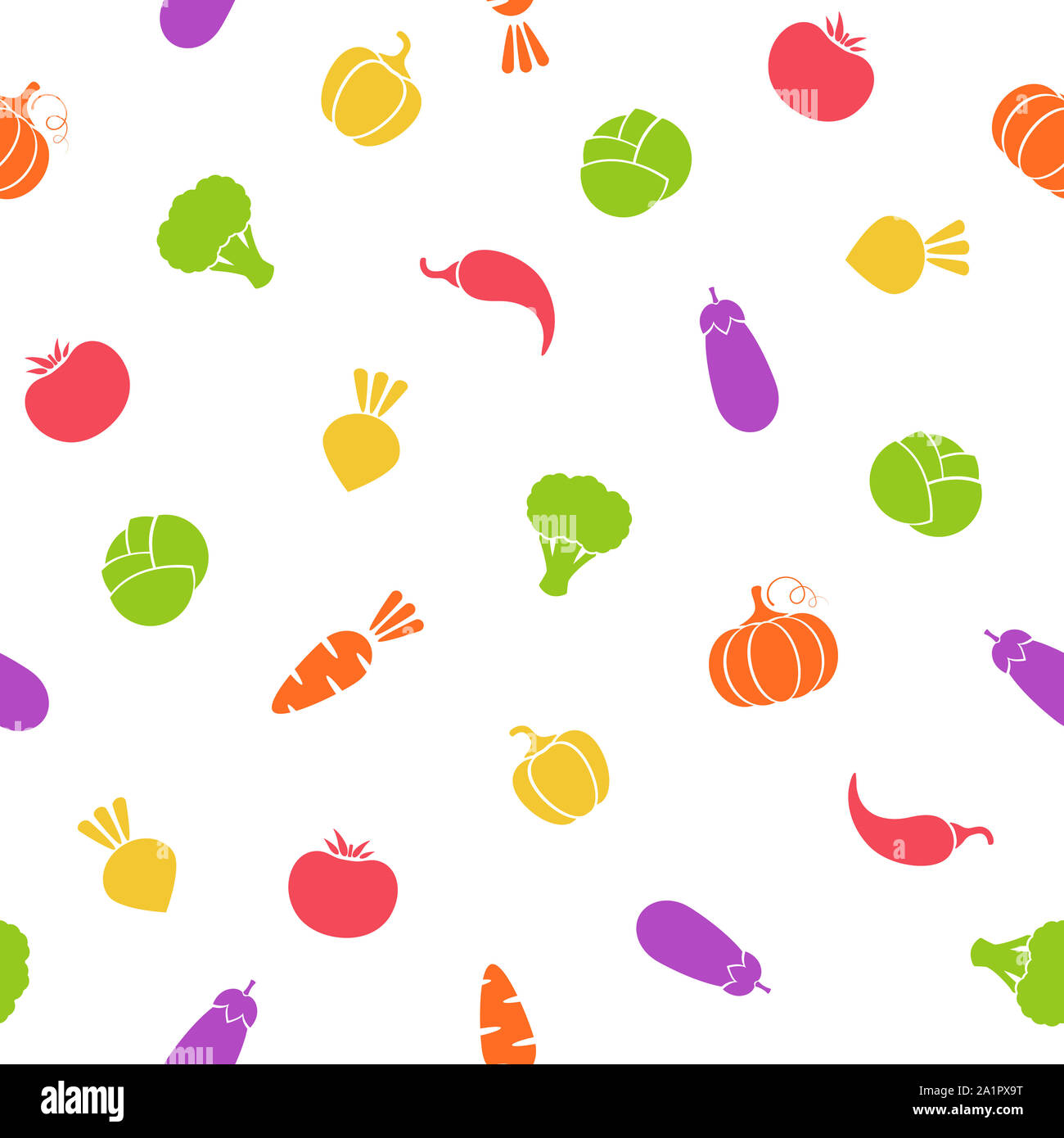 Silhouette seamless vegetable pattern flat illustration. Modern seamless texture pattern design with outline vegetable in natural colors for healthy diet decor, wallpaper or vegan fabric print Stock Photo