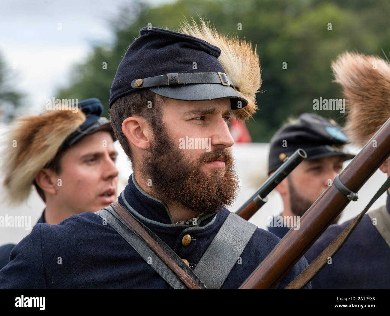 Brentwood, Essex, UK. 28th Sep, 2019. Essex Country Show and Festival of Dogs, Brentwood, Essex American civil war reenactor Photographs by permission of show management Credit: Ian Davidson/Alamy Live News Stock Photo