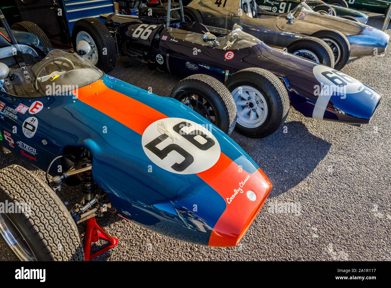Paddock tribute to the Cooper Car Company Ltd at the 2019 Goodwood Revival, Sussex, UK. Stock Photo