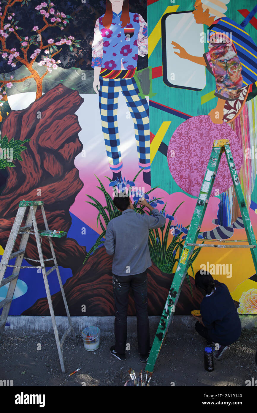 New York, NY USA - September 20, 2019: View of the fine art painting by Tomokazu Matsuyama on the Bowery Mural Wall on Houston Street Stock Photo