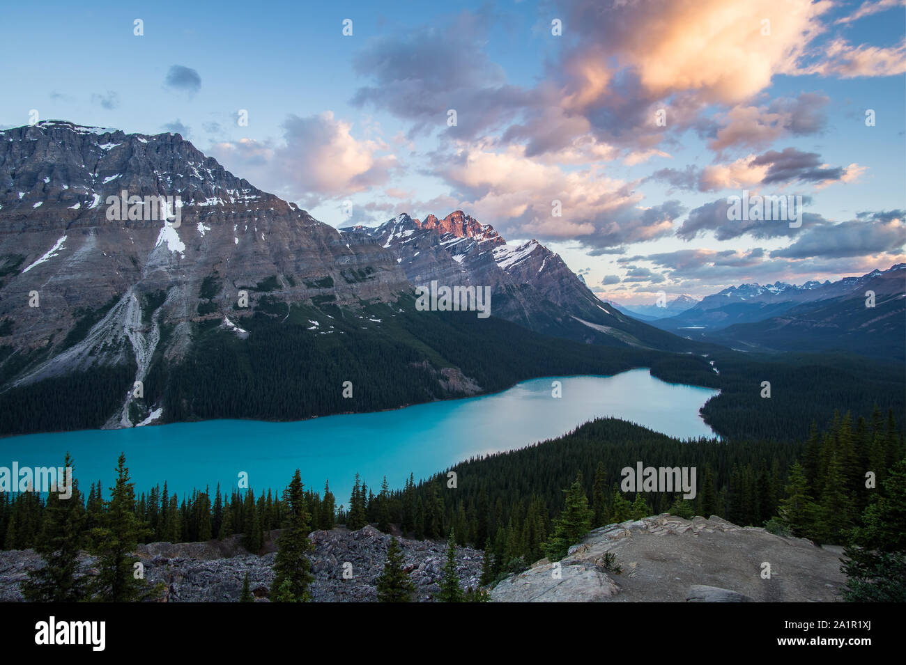 Beautiful Sunrise at Peyto Lake, Canada Stock Photo