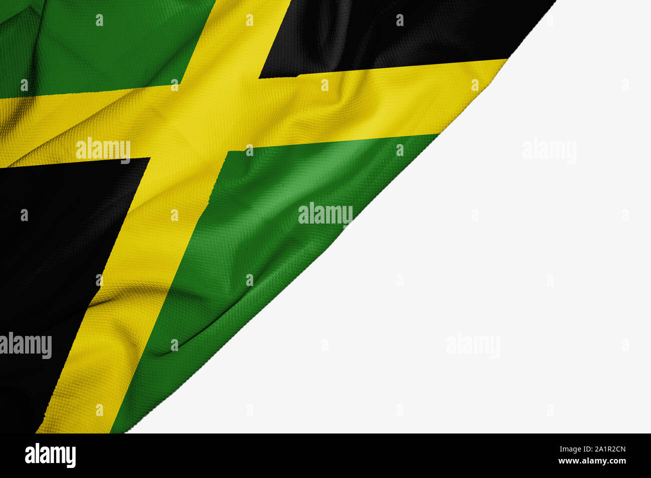 Jamaica flag of fabric with copyspace for your text on white background Stock Photo
