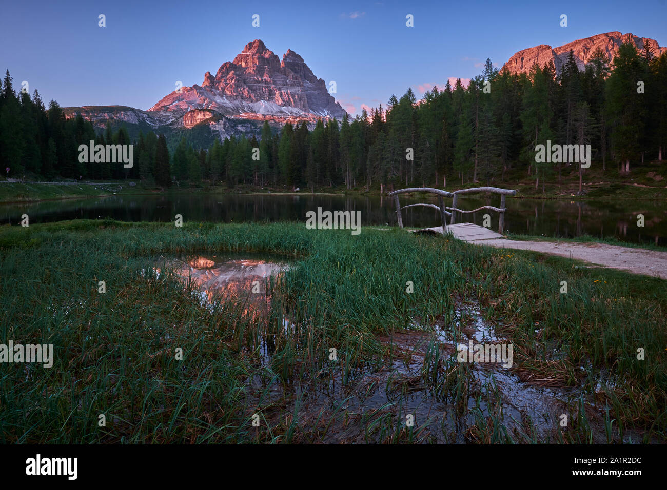 The landscape around lake Antorno (Lago di Antorno). The lake located ...