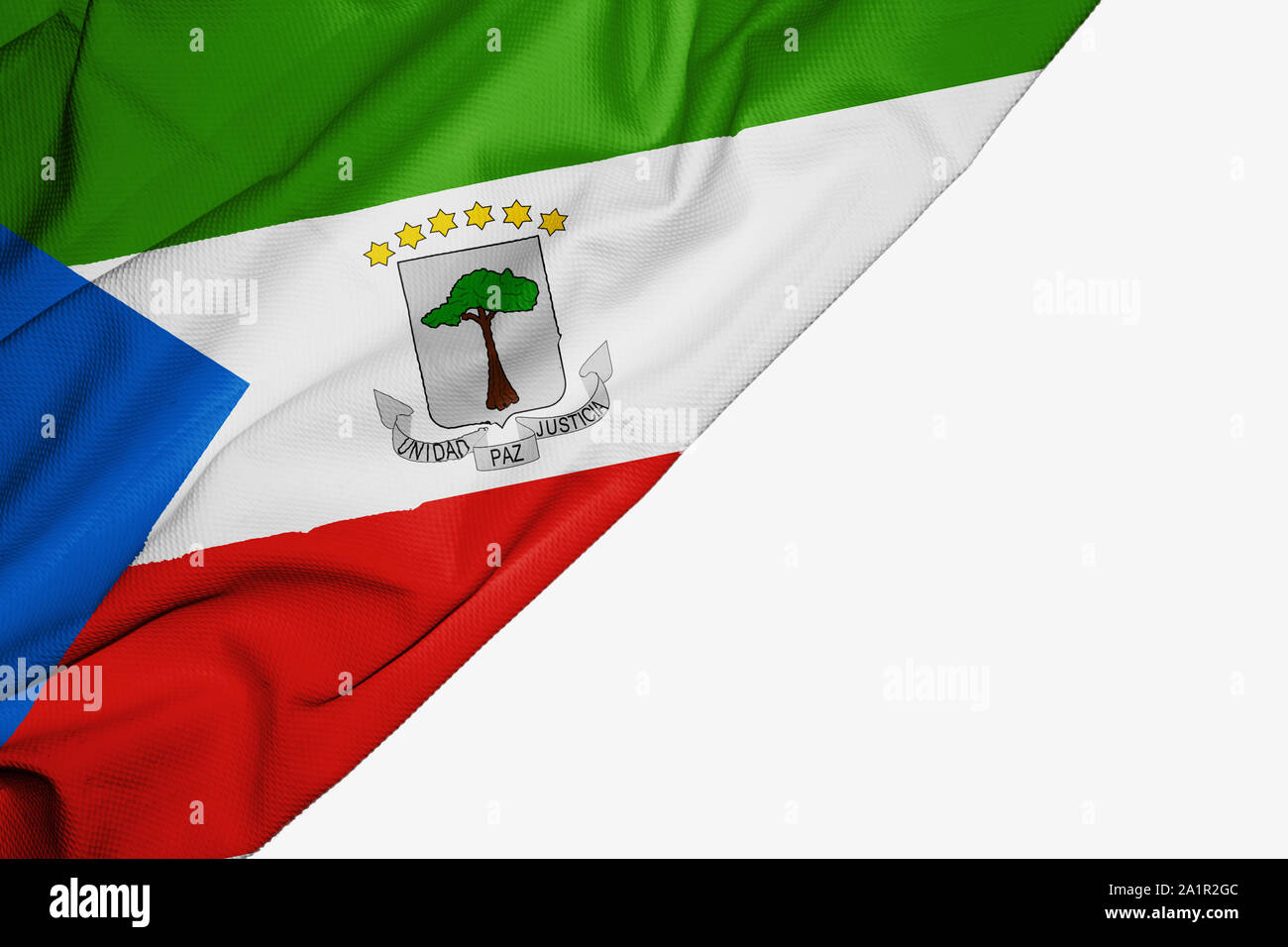 Equatorial Guinea flag of fabric with copyspace for your text on white background Stock Photo