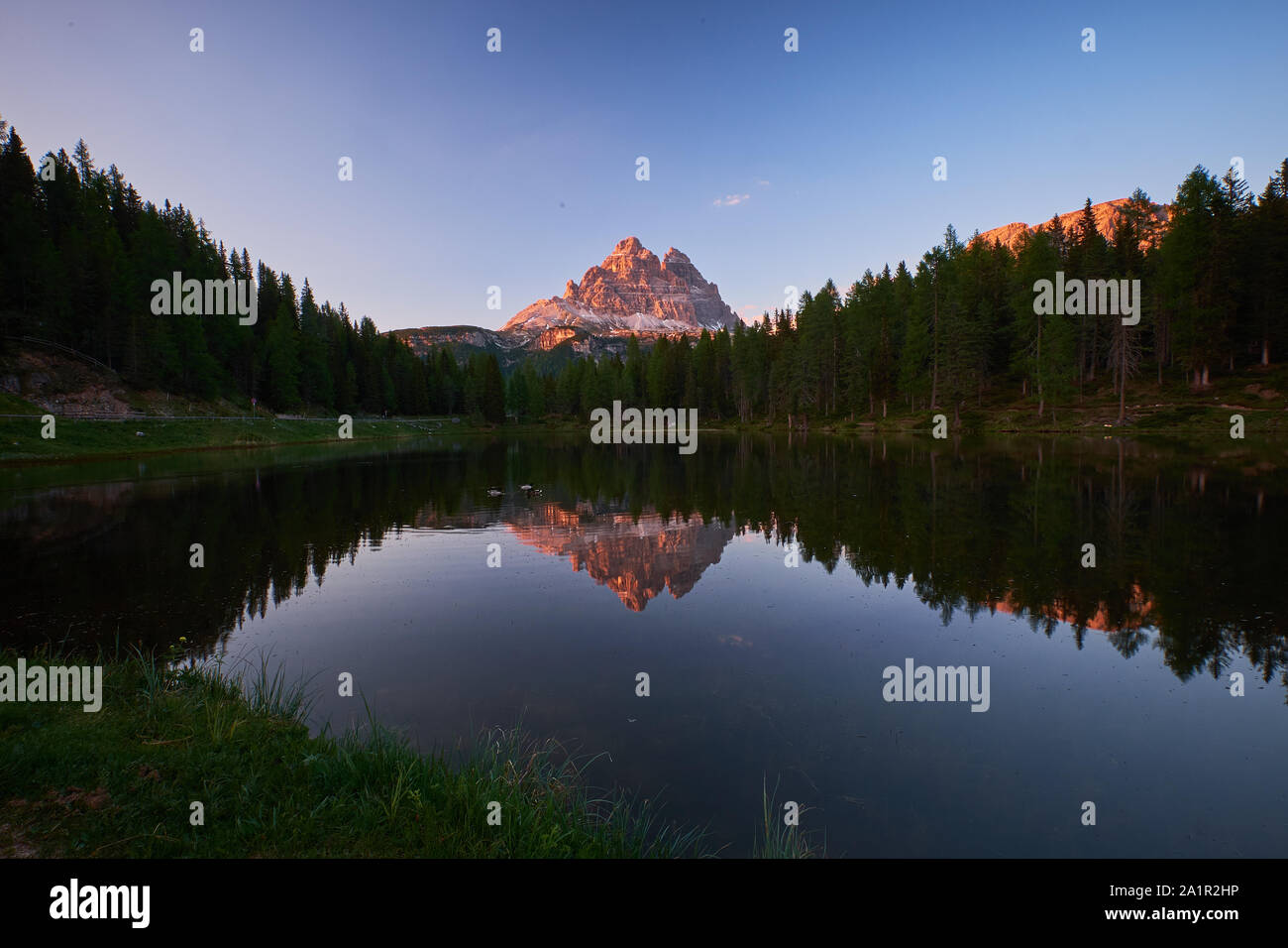 The landscape around lake Antorno (Lago di Antorno). The lake located ...