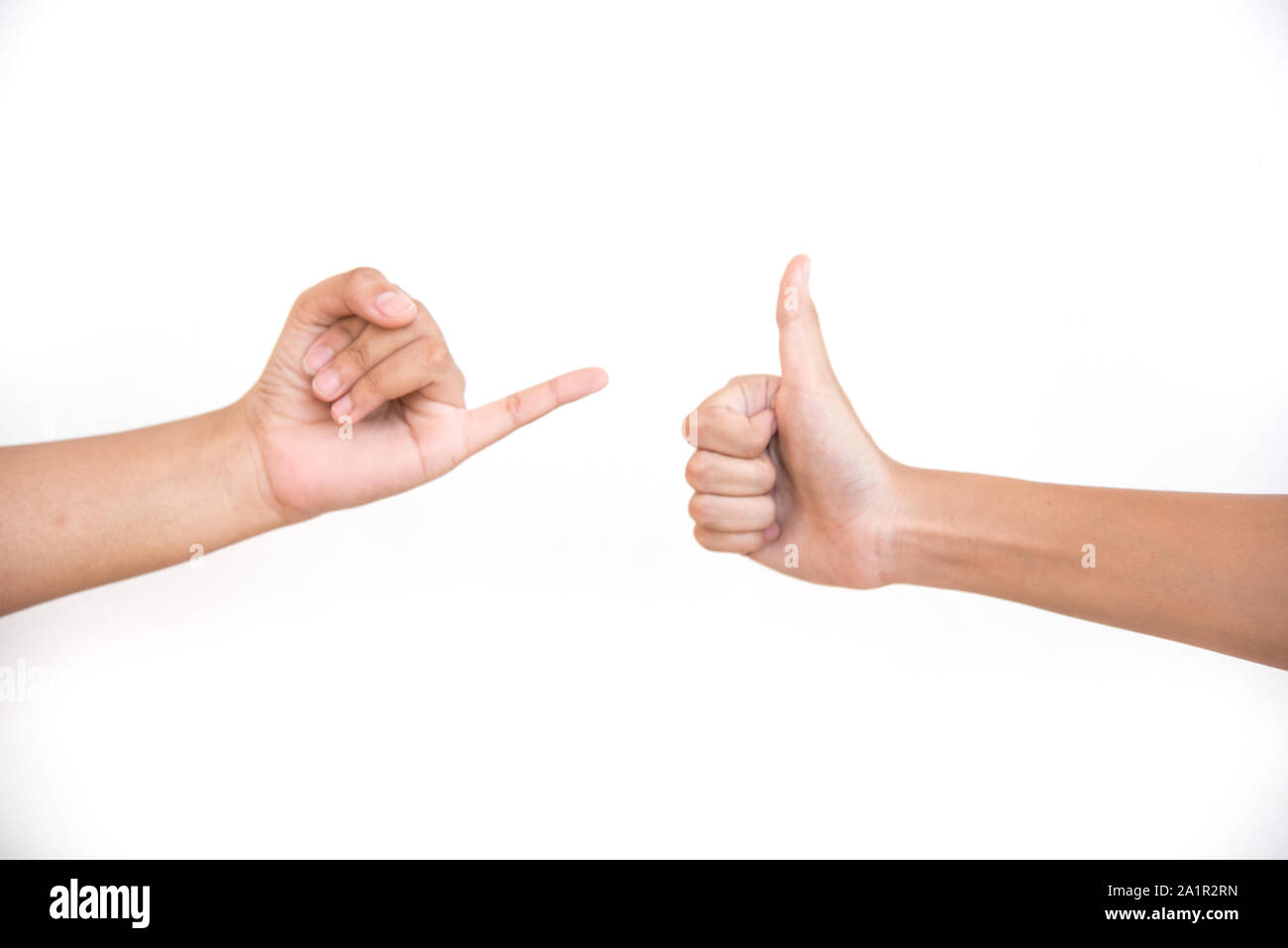 thumps up and little finger   on white background Stock Photo