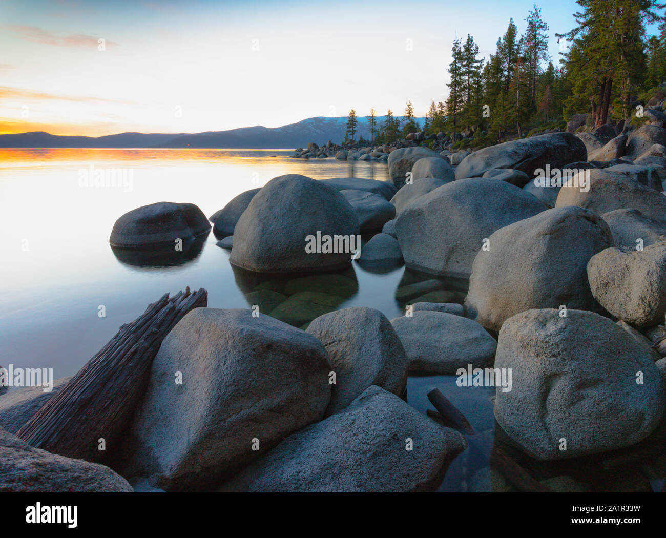 Beautiful sunset at Lake Tahoe's Secrete Cove Stock Photo