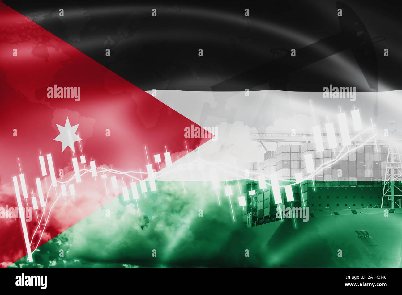Jordan flag, stock market, exchange economy and Trade, oil production