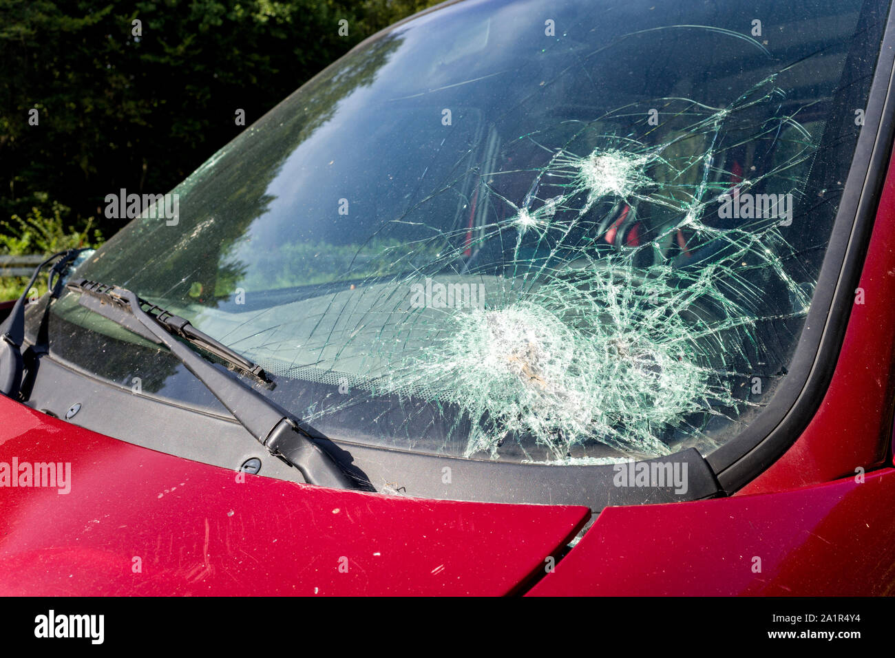 accident damaged windshild of a car Stock Photo