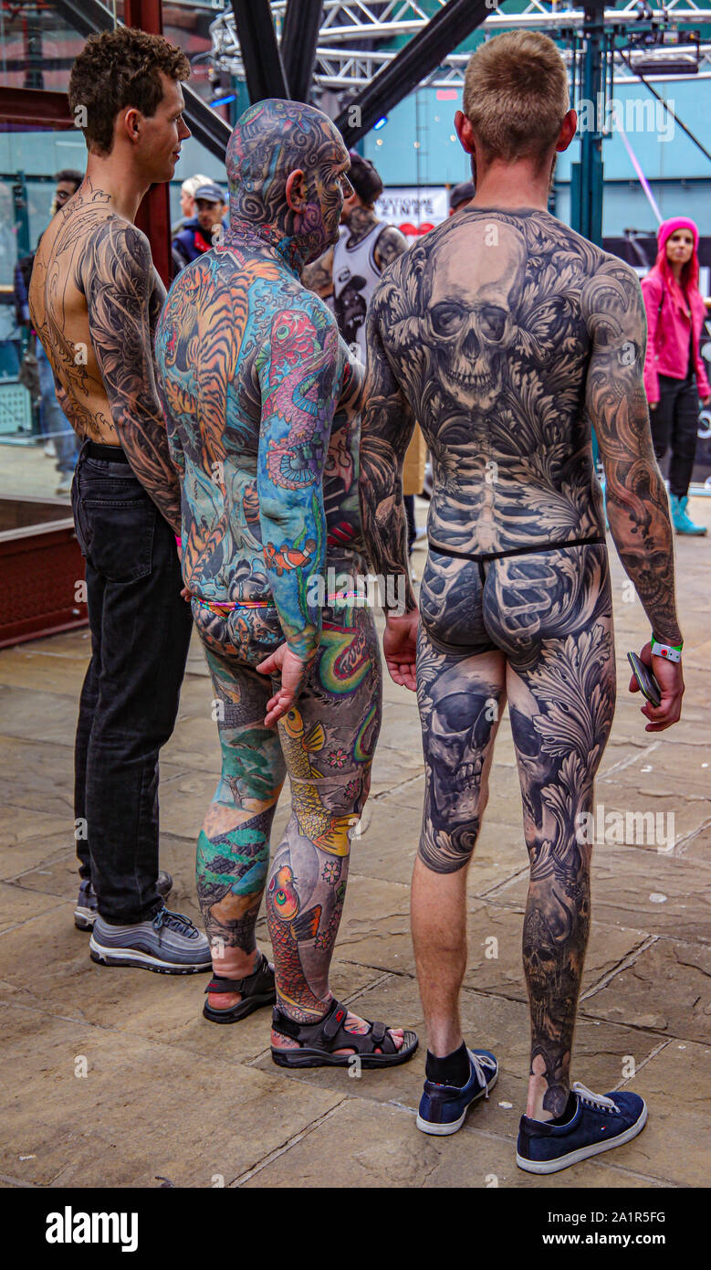London UK 28 September 2019 The second da at the 15th Anniversary Edition  of The International London Tattoo Convention, was visited by a large crowd  who come to be inked and to, image size:779x1390