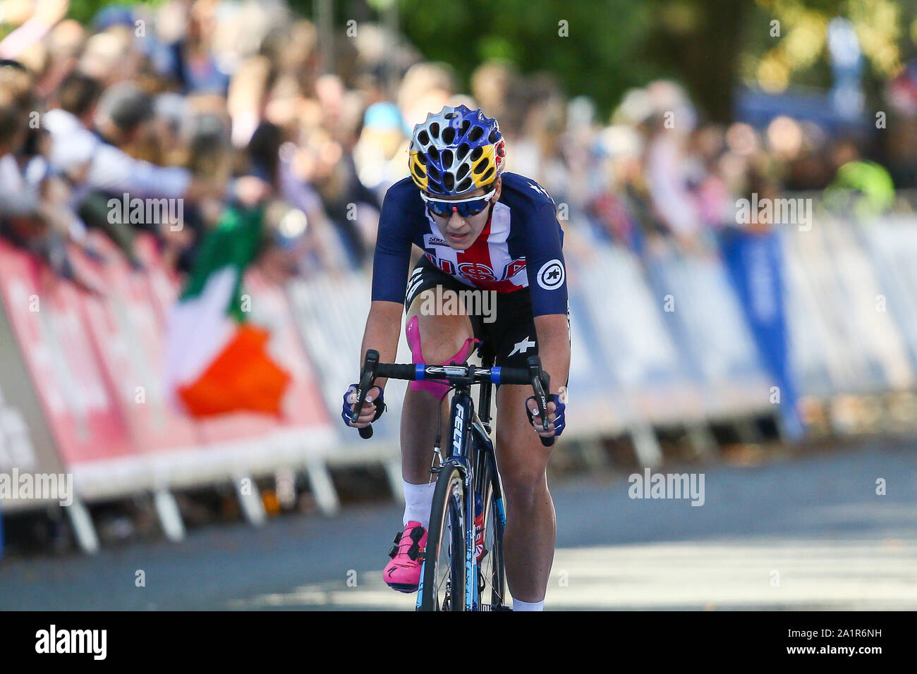 Harrogate, UK. 28th Sep, 2019. Chloe Dygert of the USA just misses out on  the podium in the 2019 UCI Road World Championships Womens Elite Road Race.  September 28, 2019 Credit Dan-Cooke/Alamy