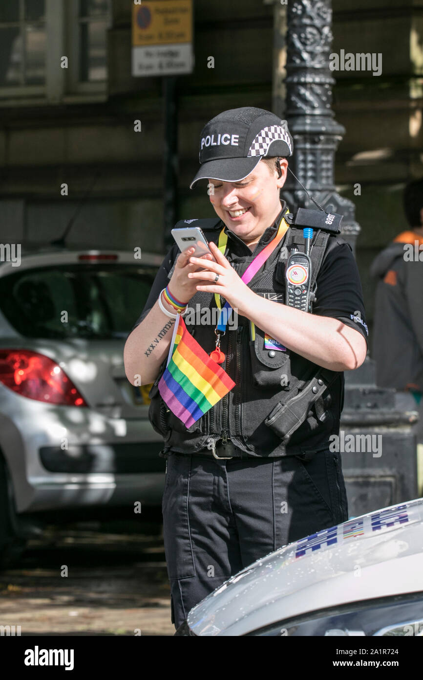 Police officers in attendance at the Preston Gay Pride event in Preston city centre, UK Stock Photo