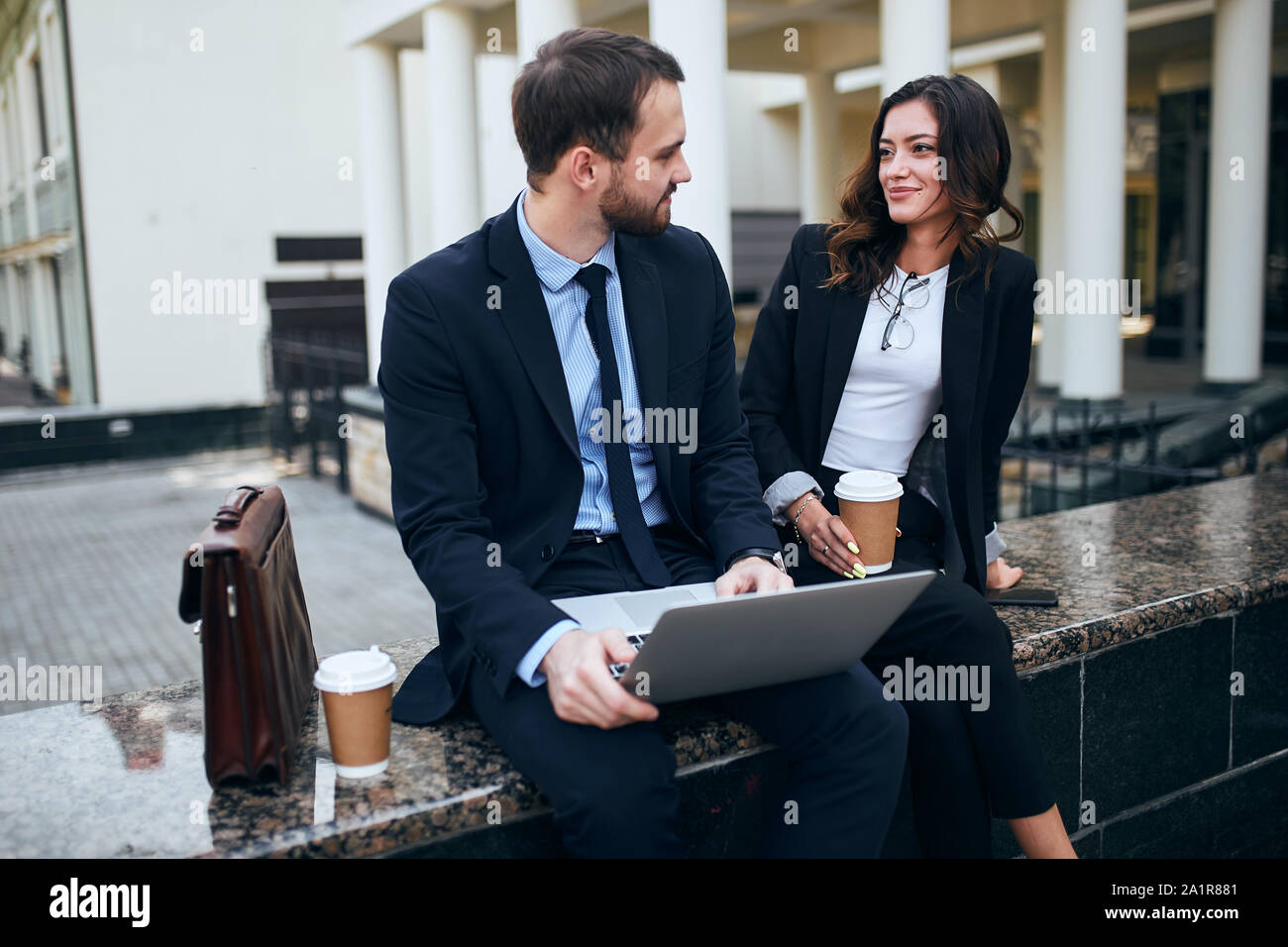 young good looking students enjoying time, preparing for exams. close up photo Stock Photo