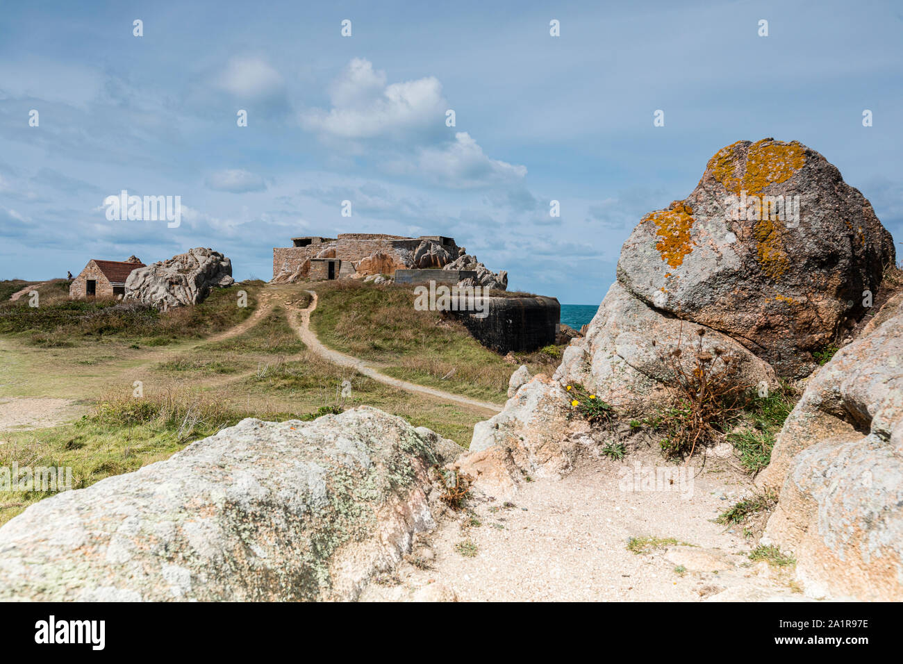 German additions to an older military lookout station at Grand Rocques Fort, Guernsey Stock Photo
