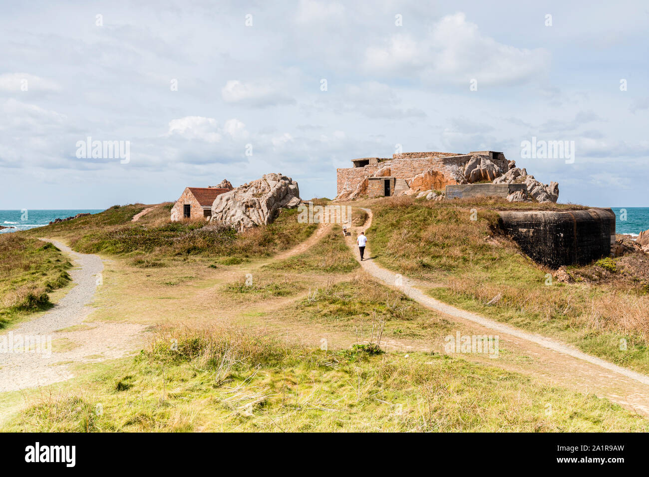German additions to an older military lookout station at Grand Rocques Fort, Guernsey Stock Photo