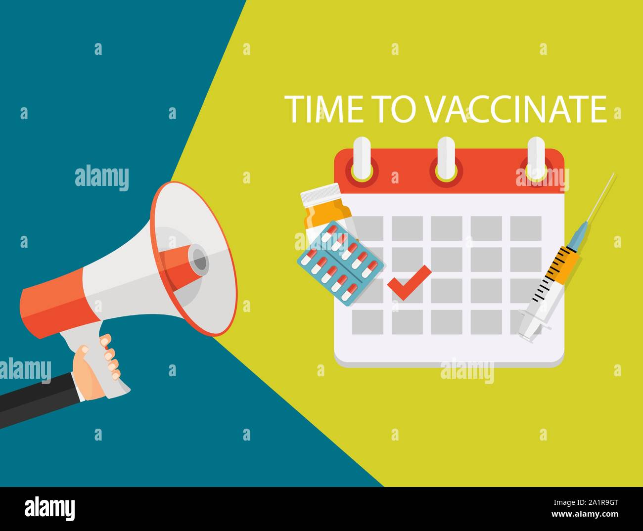 Time to Vaccinate Concept Background. Vector Illustration Stock Vector