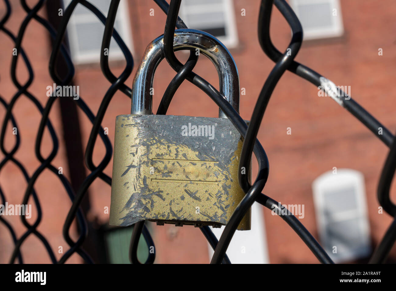 locks on a wire fence Stock Photo