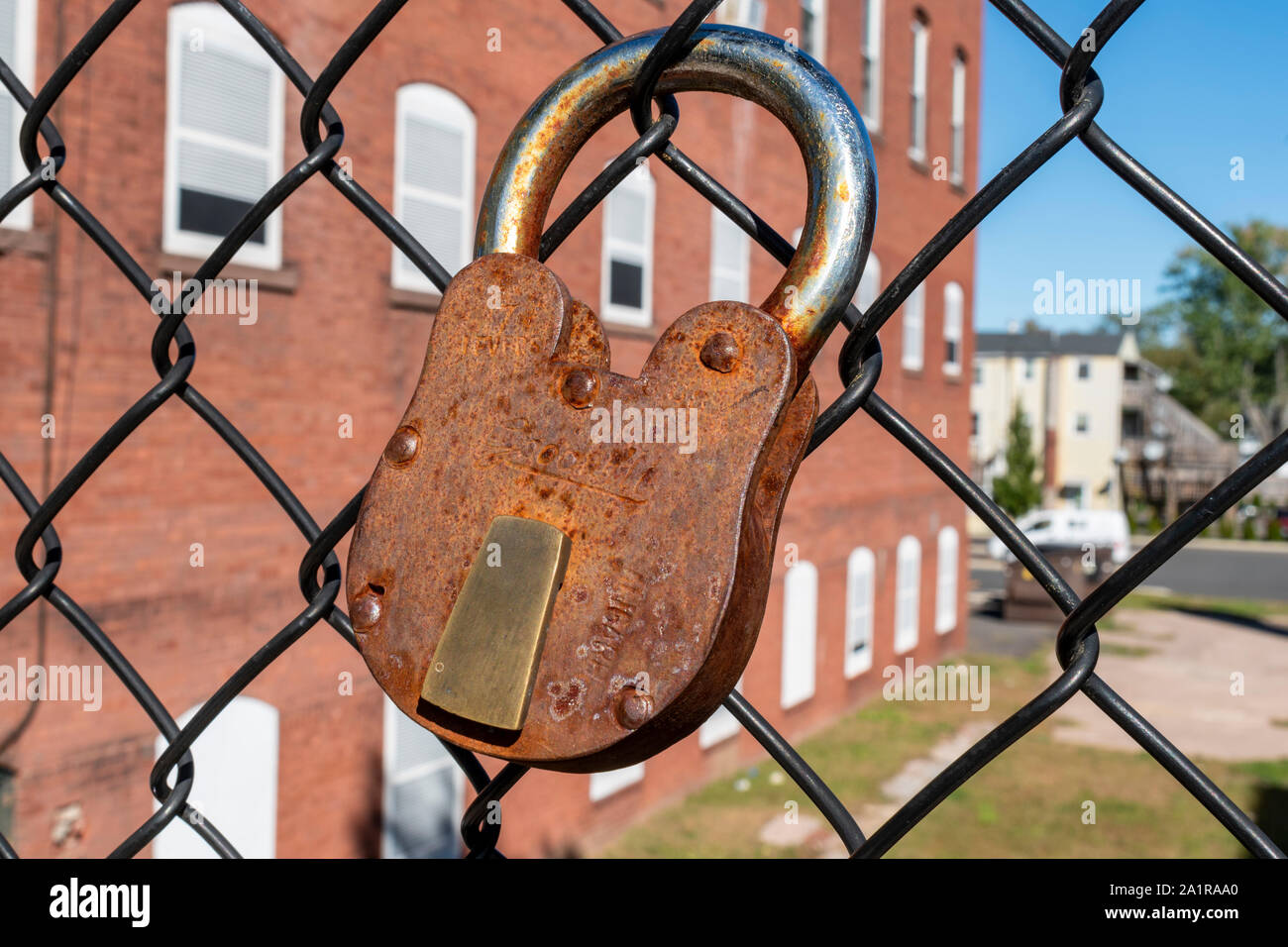 locks on a wire fence Stock Photo
