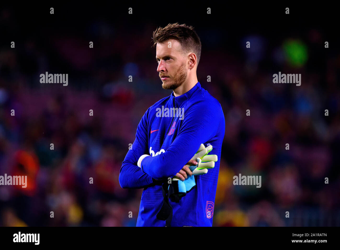 BARCELONA - SEP 24: Neto plays at the La Liga match between FC Barcelona and Villarreal CF at the Camp Nou Stadium on September 24, 2019 in Barcelona, Stock Photo