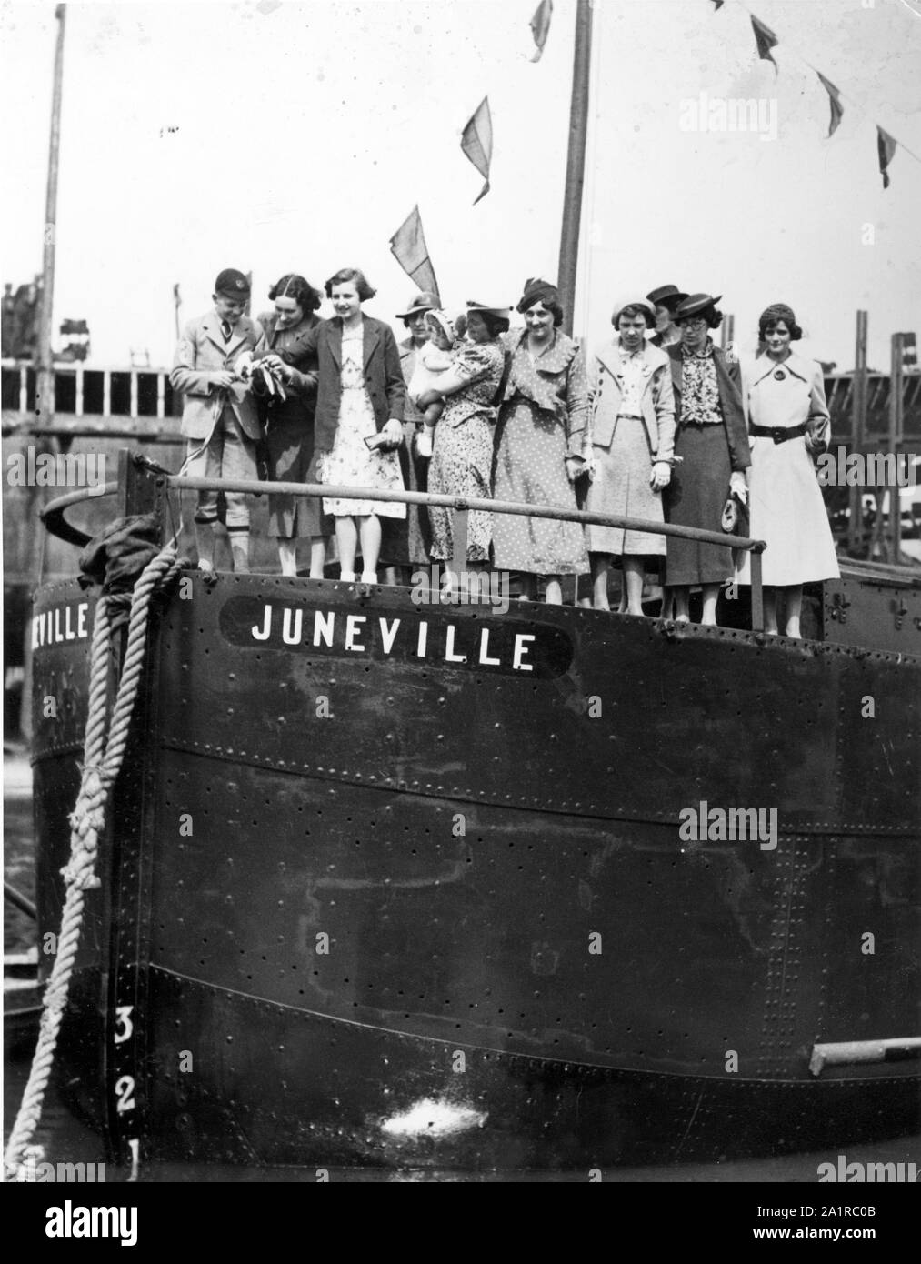 Launch of the merchant vessel 'Juneville' from the River Hull, Beverley. 29 May 1937. Stock Photo