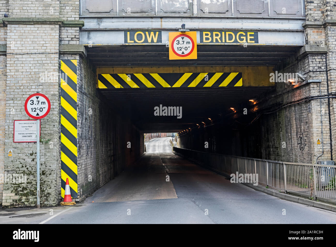 Leeman Road vehicular underpass in York UK with Low Bridge and 3.7