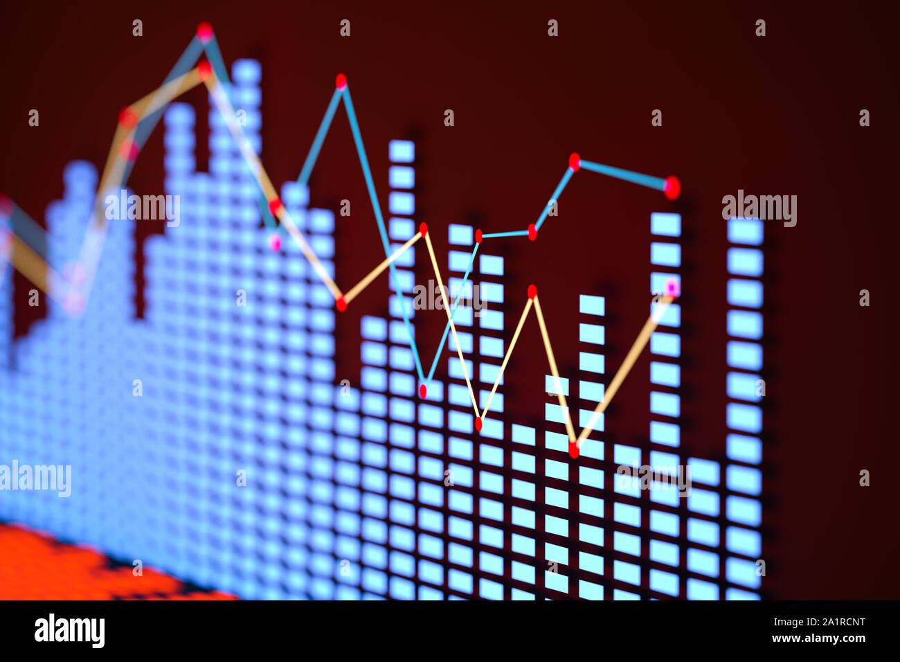 Business chart with line graph, bar chart and numbers on dark ...