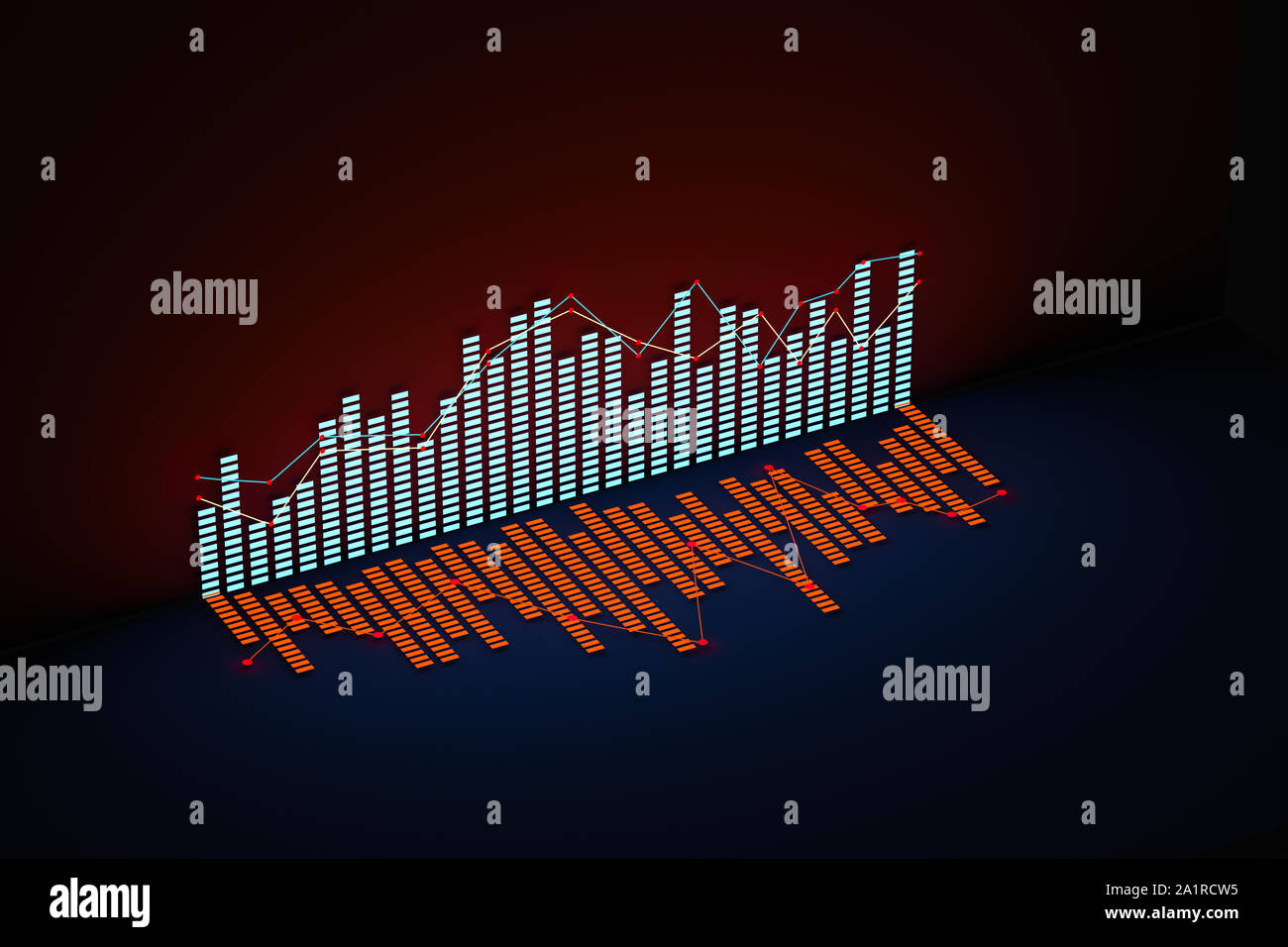 Business chart with line graph, bar chart and numbers on dark ...