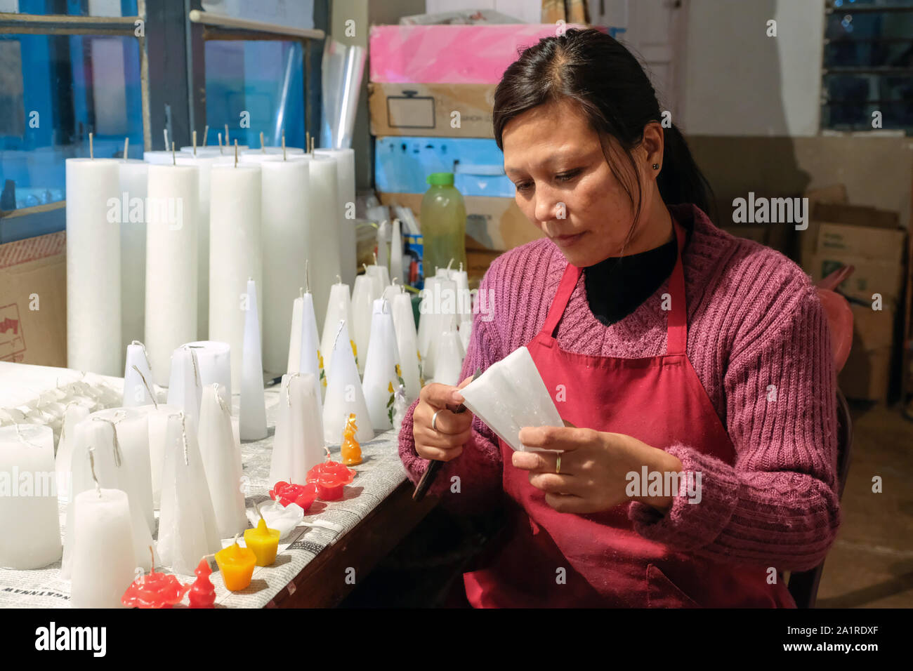 Candle making at NGO WISE (Women for Integrated Sustainable Empowerment) in Shillong, Meghalaya State, Northeast India Stock Photo