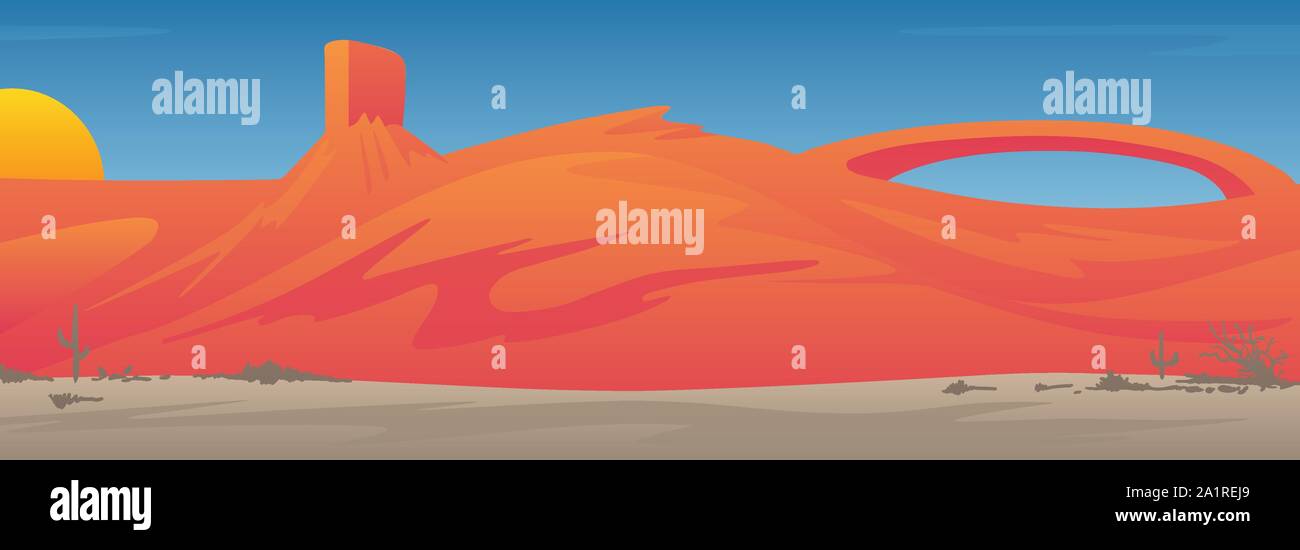 Beautiful Southwestern USA Desert Valley Landscape Scene Vector Illustration Stock Vector