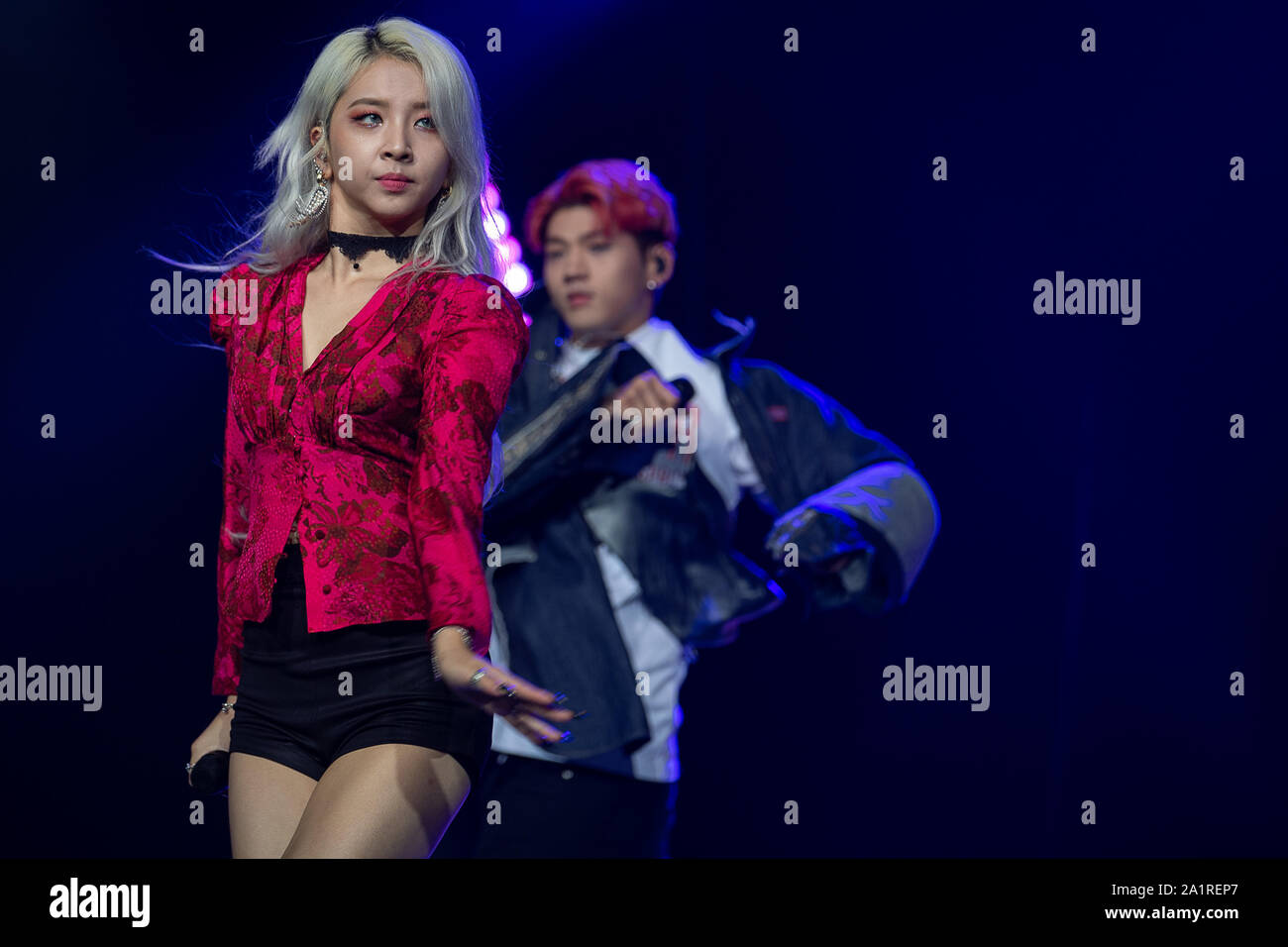 Mannheim, Germany. 28th Sep, 2019. The members of the band Kard, Jiwoo and  BM perform during the K-Pop-Festival "Finger Heart Festival".  Korean-language pop music is also celebrating success outside Asia. Girl and