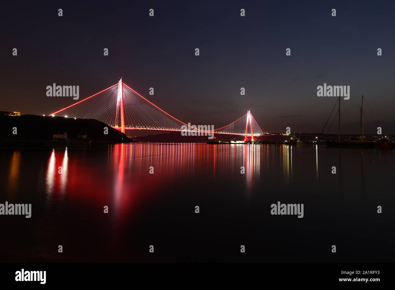 Yavuz Sultan Selim Bridge Long Exposure View at Night Stock Photo