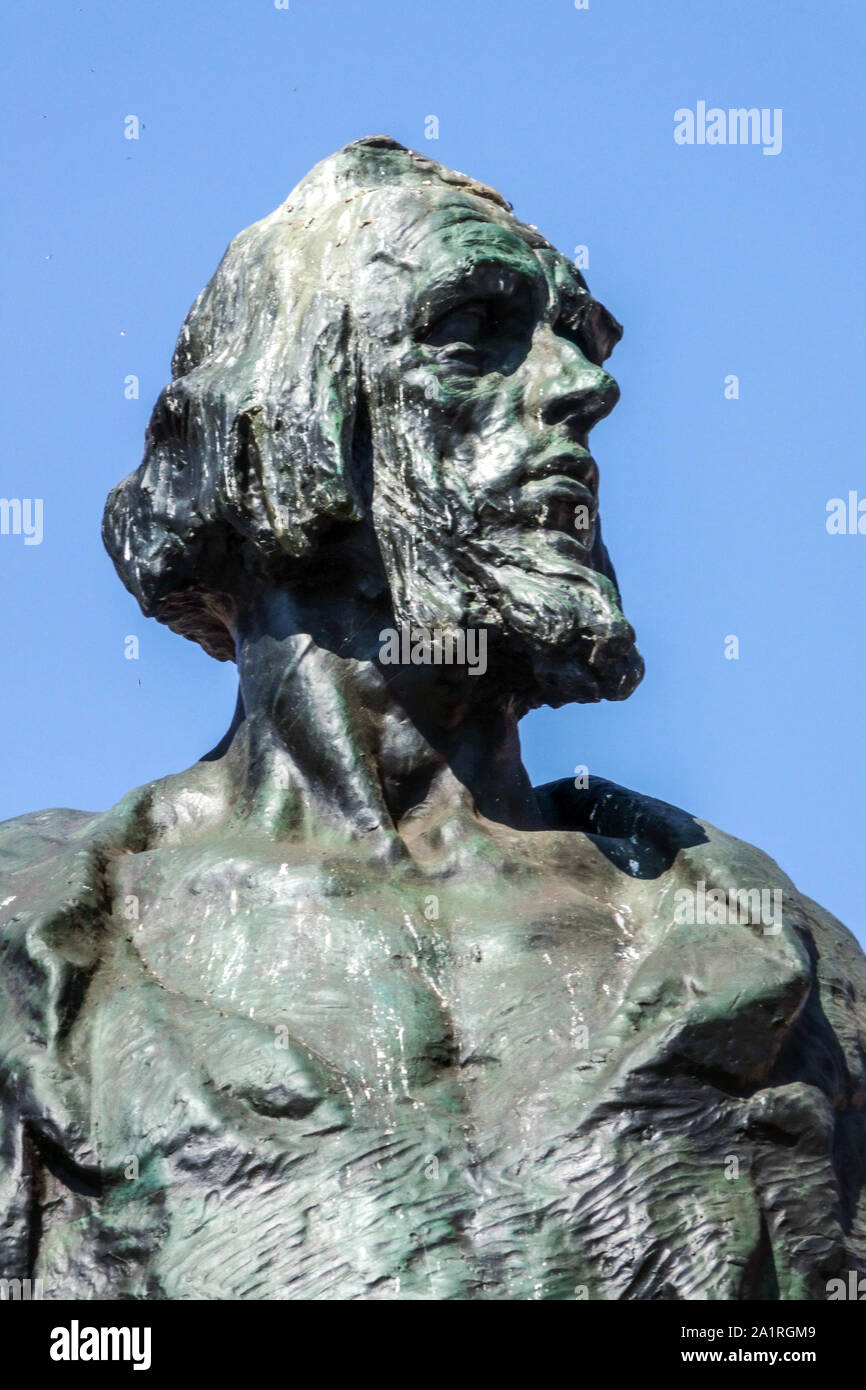 Church Reformer Catholic Priest Jan Hus or John Huss Portrait Memorial at Old Town Square Prague Czech Republic Jan Hus memorial Stock Photo