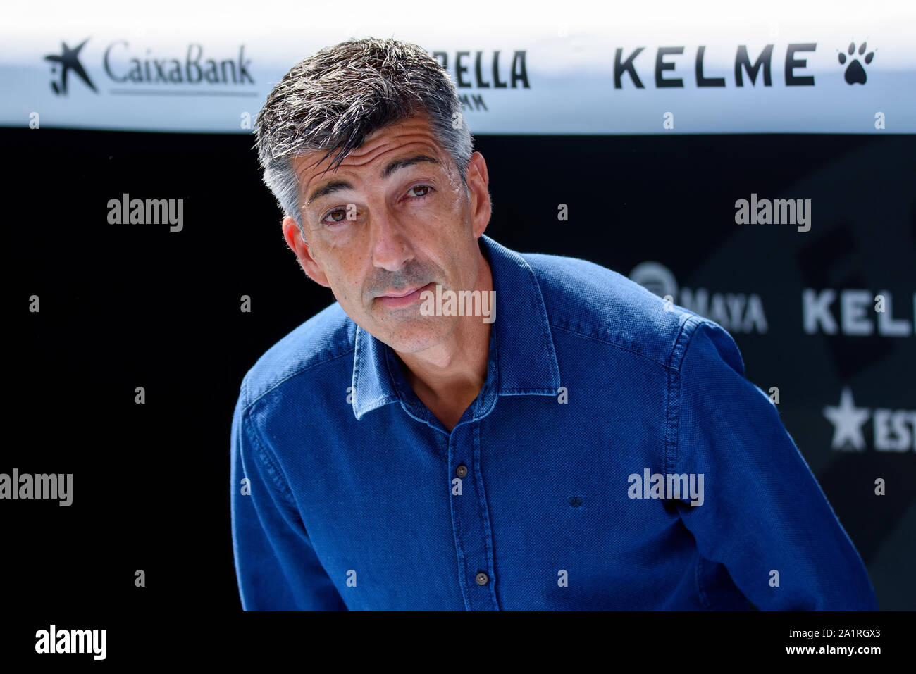 BARCELONA - SEP 22: The coach Imanol Alguacil at the La Liga match between RCD Espanyol and Real Sociedad at the RCDE Stadium on September 22, 2019 in Stock Photo