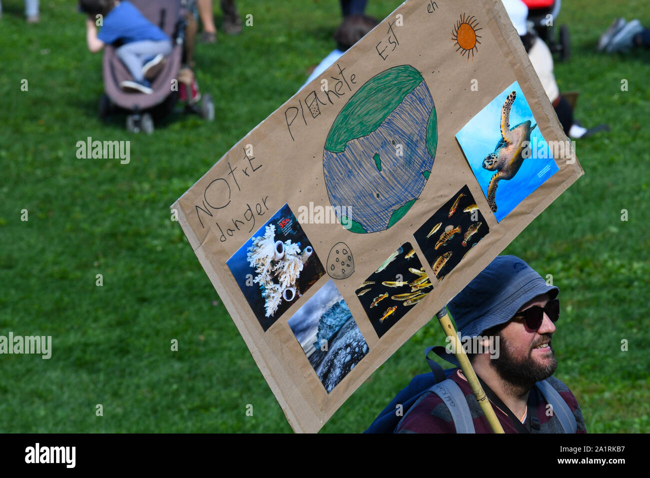 Protester at the Global Climate Strike on September 27, 2019 in Montreal, Canada . People demanded more concrete actions from authorities to counter global warming and climate change. Stock Photo