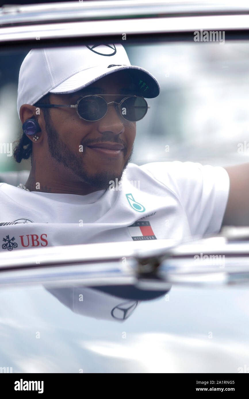 LEWIS HAMILTON of Mercedes AMG Petronas Motorsport at the Formula 1 Italian Grand Prix at Monza Eni Circuit in Monza, Italy. Stock Photo