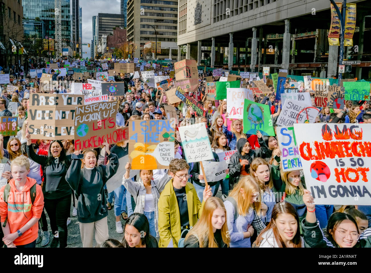 Sustainabiliteens, Youth led, Global Climate Strike, Vancouver, British Columbia, Canada Stock Photo