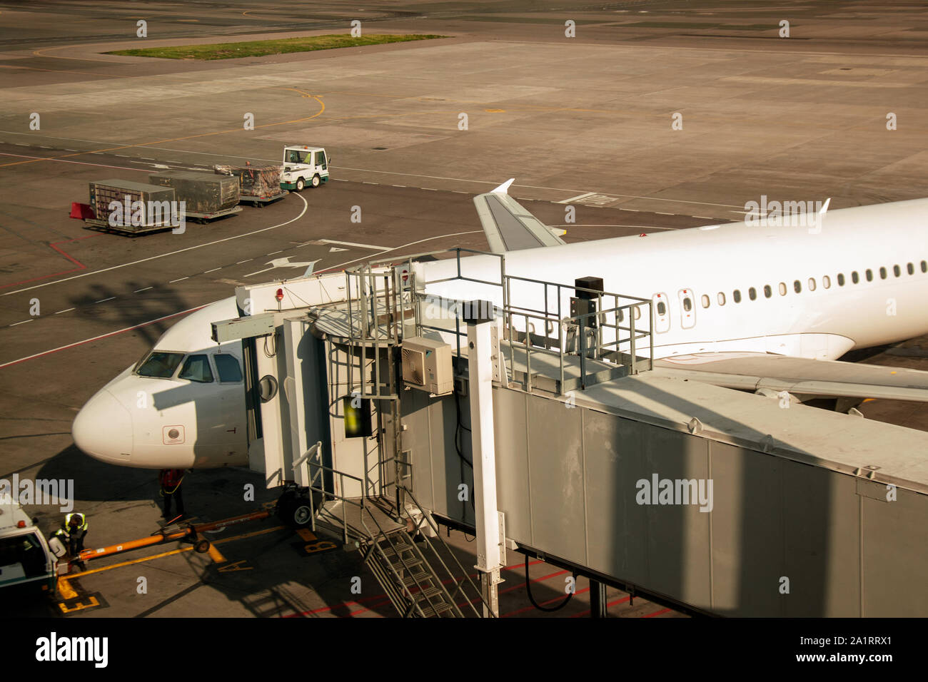 Teletrap connected to the aircraft. The telescopic ladder is connected