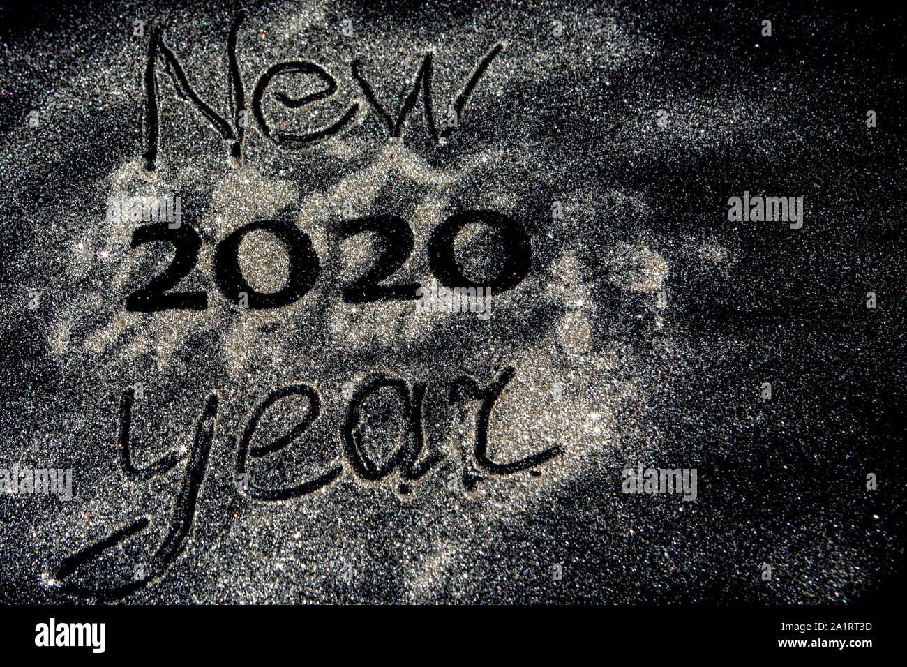 Happy New Year 2020. Beautiful sparkling Golden number 2020 on black ...