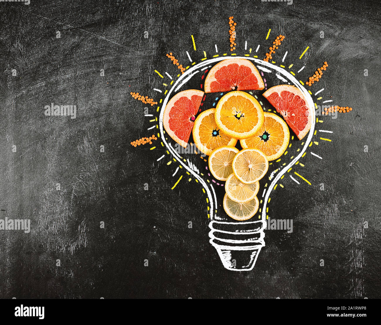 Light bulb with inside orange and lemon fruit Stock Photo Alamy