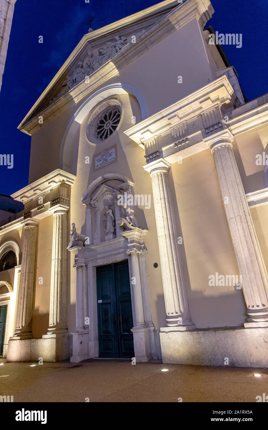 Main entrance to the Church of the Assumption of the Blessed Virgin Mary, Rijeka, Croatia, 2019 Stock Photo