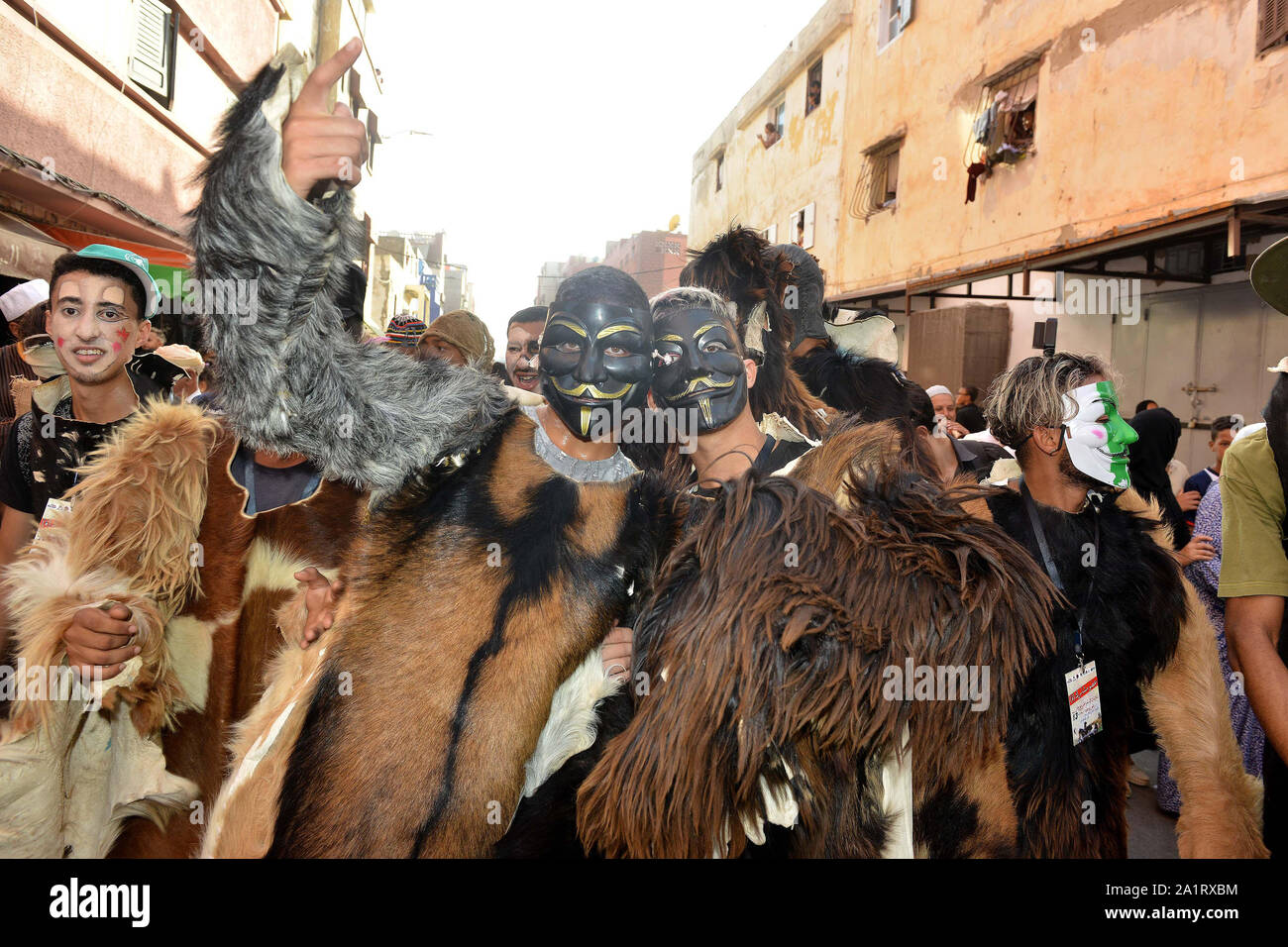 Sale, Morocco. 28th Sep, 2019. People wearing masks and special