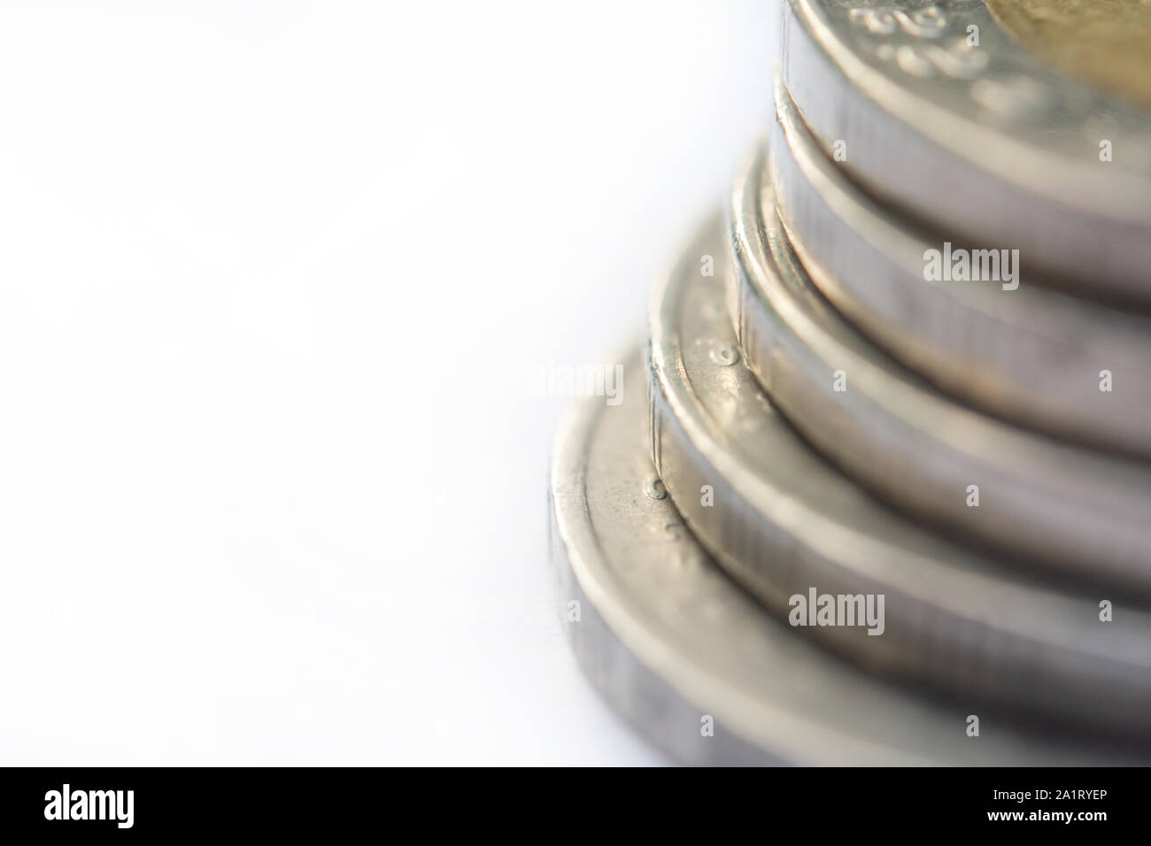 Close up Stack of coins on white background with copy space Stock Photo ...