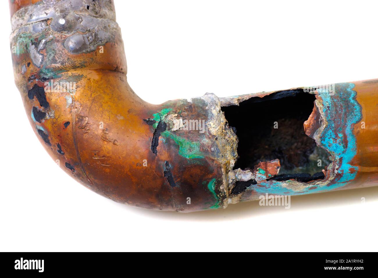 Bathroom Sink Copper Water Drain Line Badly Corroded After 50 Years Of Use