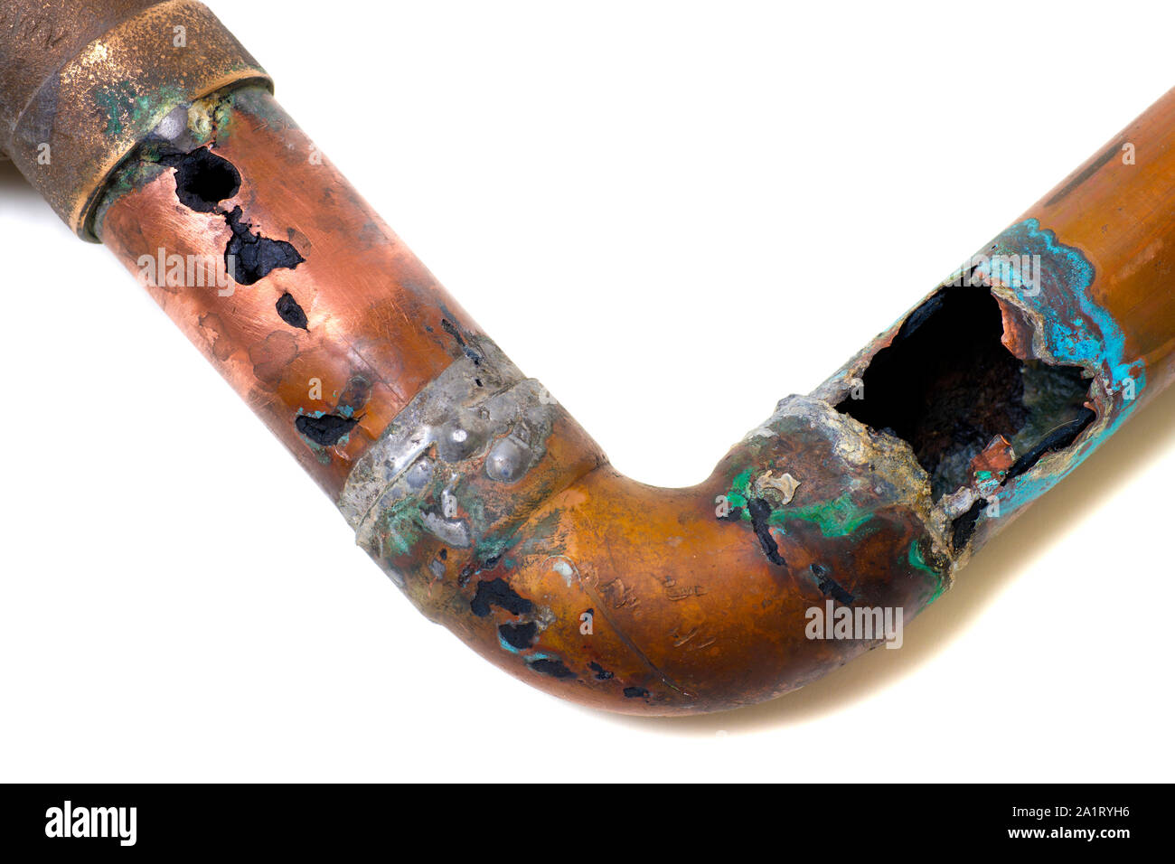 Bathroom Sink Copper Water Drain Line Badly Corroded After 50 Years Of Use