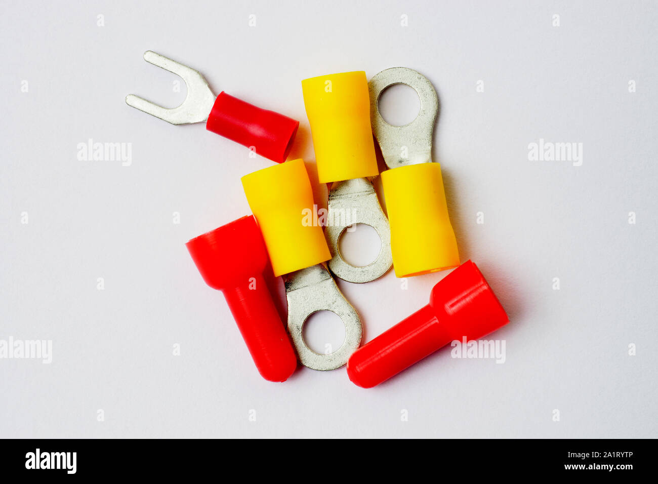 Electrical wire fastener components,isolated on white background Stock