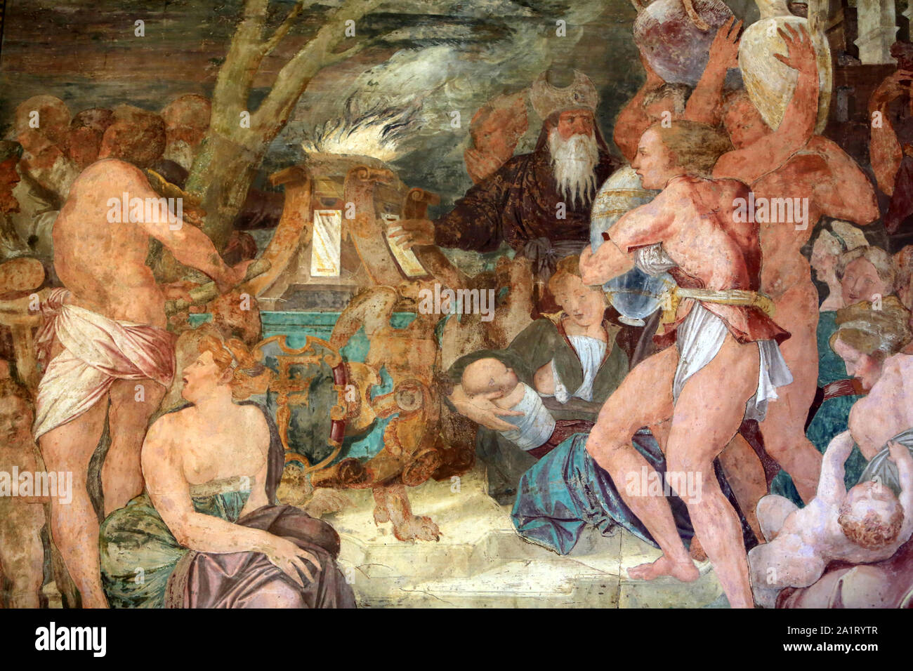 Sacrifice. Fresque de Rosso Fiorentino. 1535-1537. Galerie François Ier. Château de Fontainebleau. France. Stock Photo